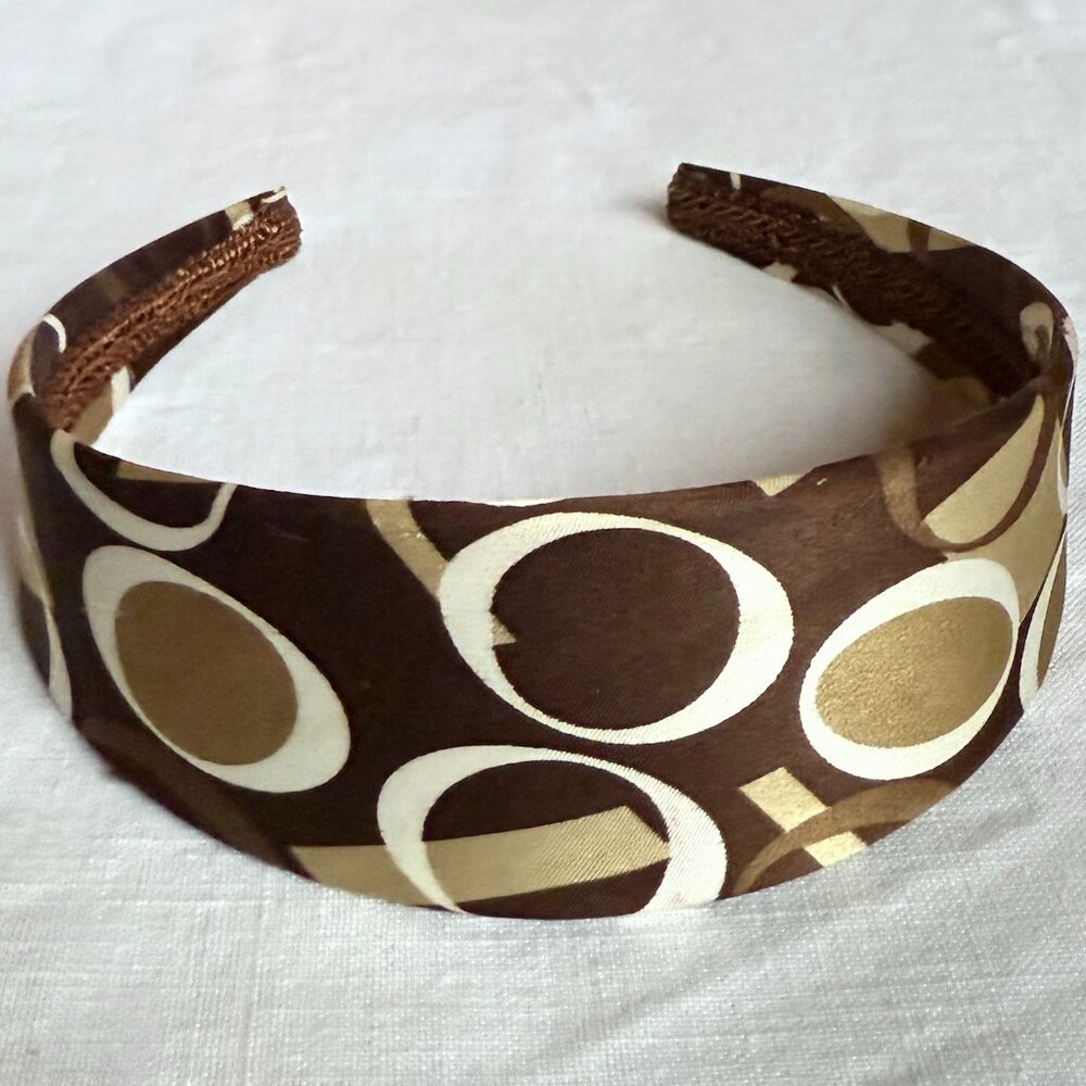 Vintage 1960s / 70s Look Wide Headband Brown, Ivory and Tan